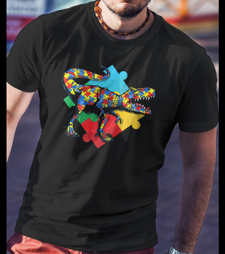 Autism Awareness Dinosaur Puzzle Piece Rex T-Shirt