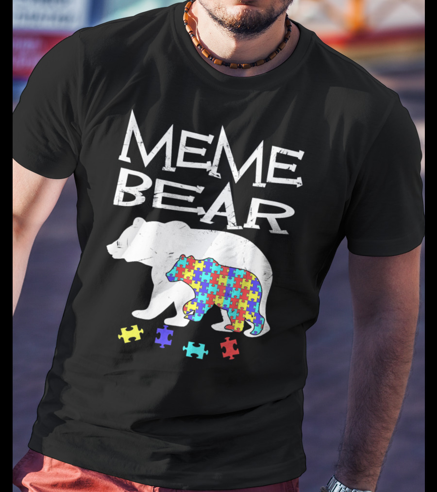 Meme Bear Autism Awareness Puzzle Piece Bear T-Shirt