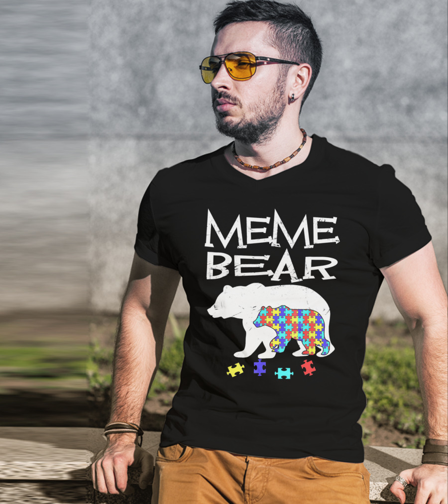 Meme Bear Autism Awareness Puzzle Piece Bear T-Shirt