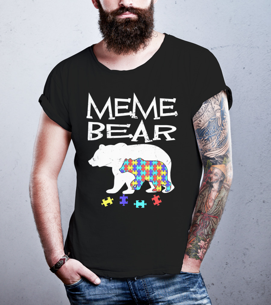 Meme Bear Autism Awareness Puzzle Piece Bear T-Shirt