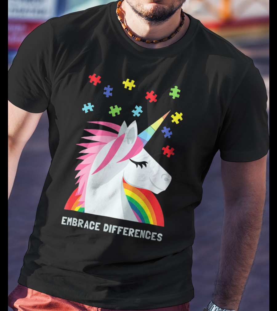 Embrace Differences Unicorn Rainbow Autism Awareness T-Shirt