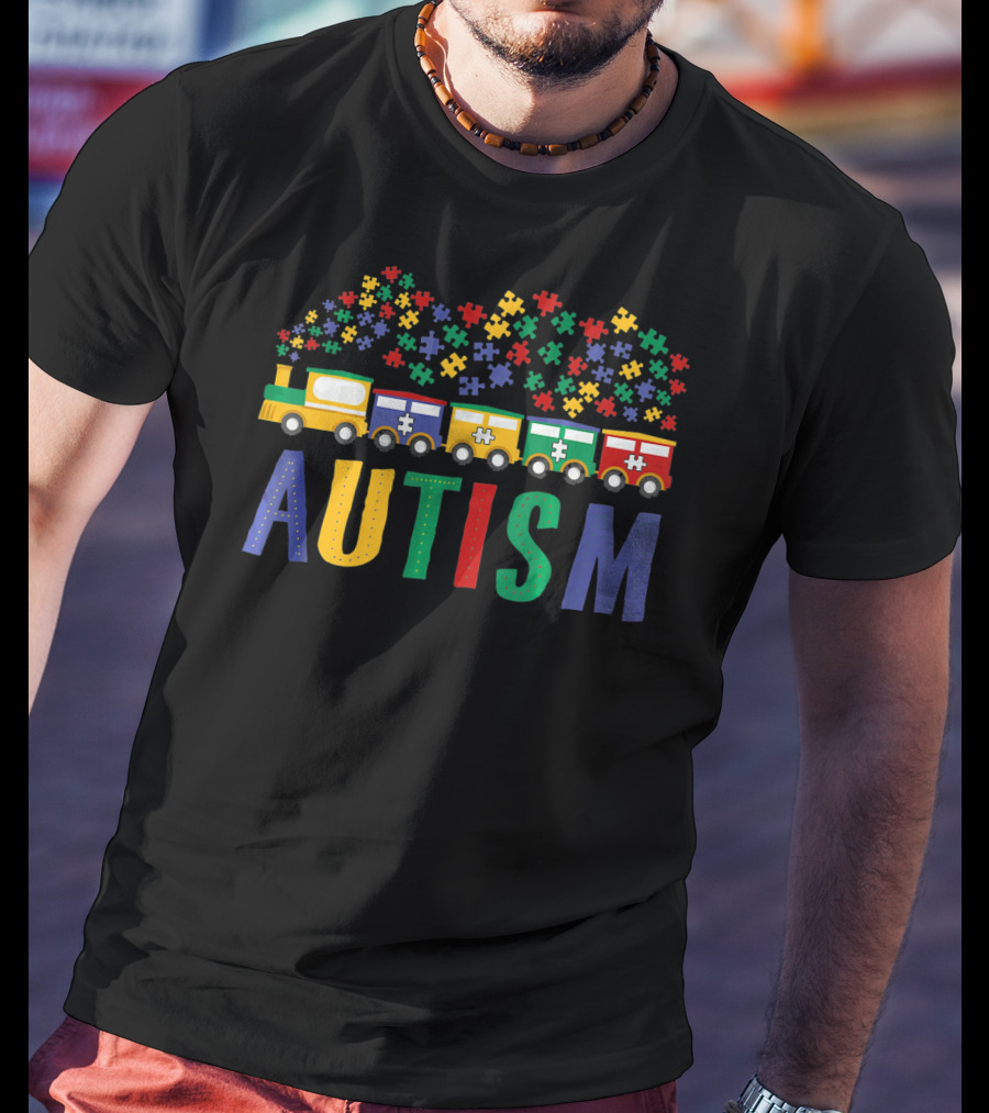 Autism Awareness Puzzle Piece Train Colorful T-Shirt