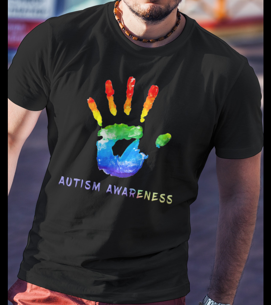 Autism Awareness Colorful Rainbow Handprint T-Shirt