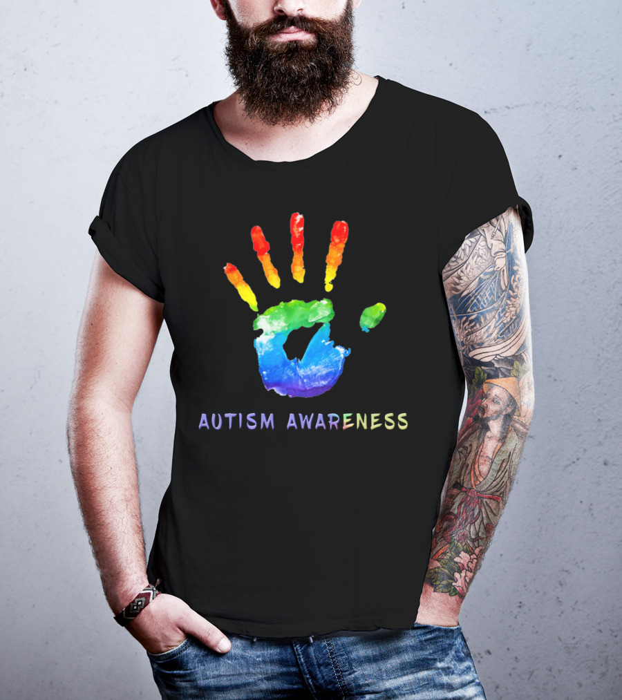 Autism Awareness Colorful Rainbow Handprint T-Shirt