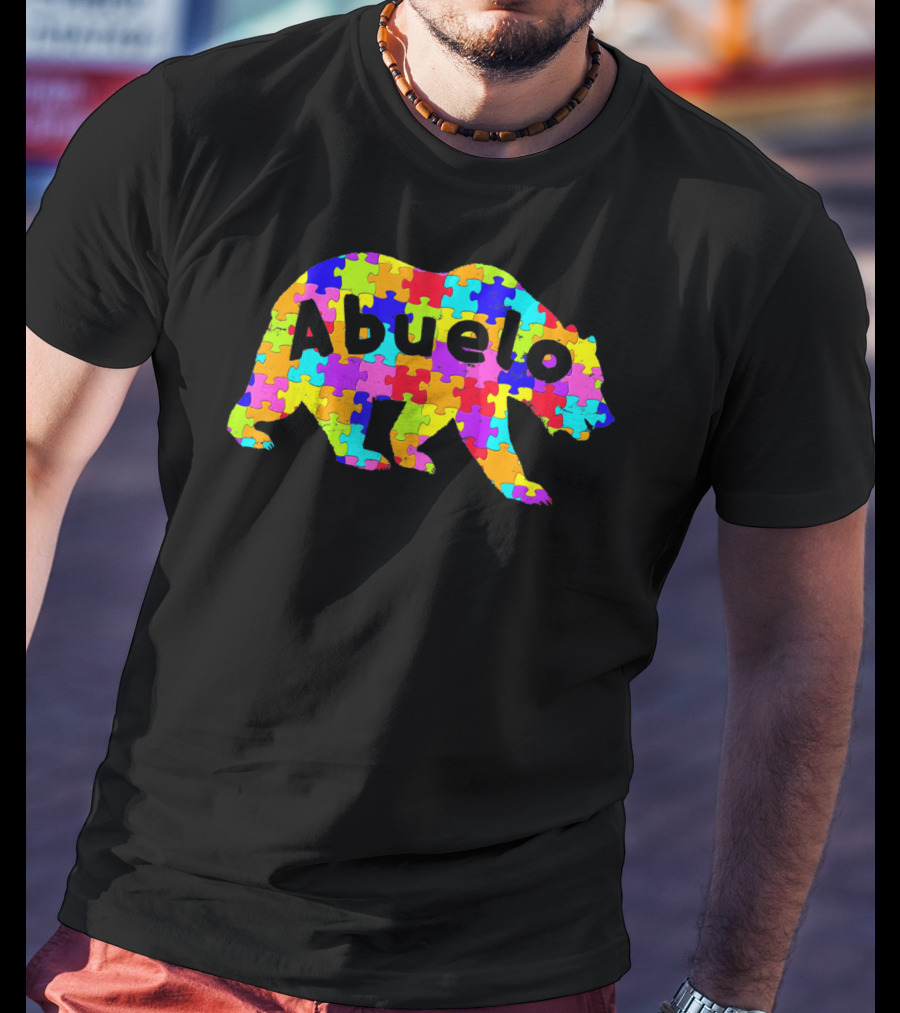 Abuelo Bear Autism Awareness Puzzle Pattern Autistic T-Shirt