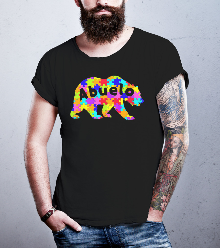 Abuelo Bear Autism Awareness Puzzle Pattern Autistic T-Shirt