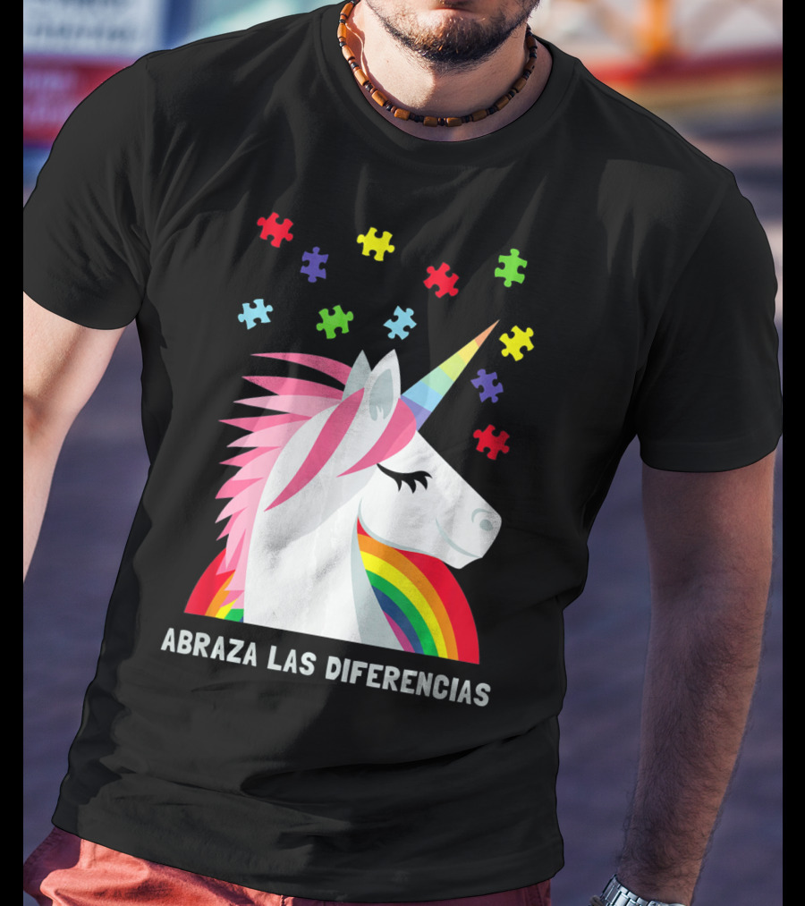 Abraza Las Diferencias Autism Awareness Spanish Unicorn Puzzle Pieces T-Shirt