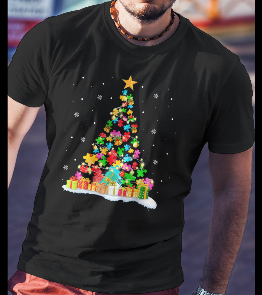 Autism Awareness Puzzle Piece Christmas Tree Holiday T-Shirt