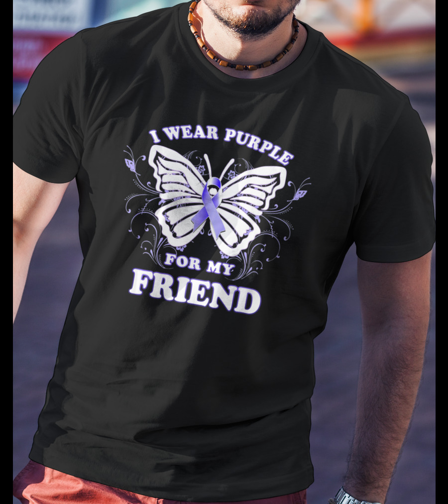 I Wear Purple For My Friend Alzheimer's Awareness Butterfly T-Shirt