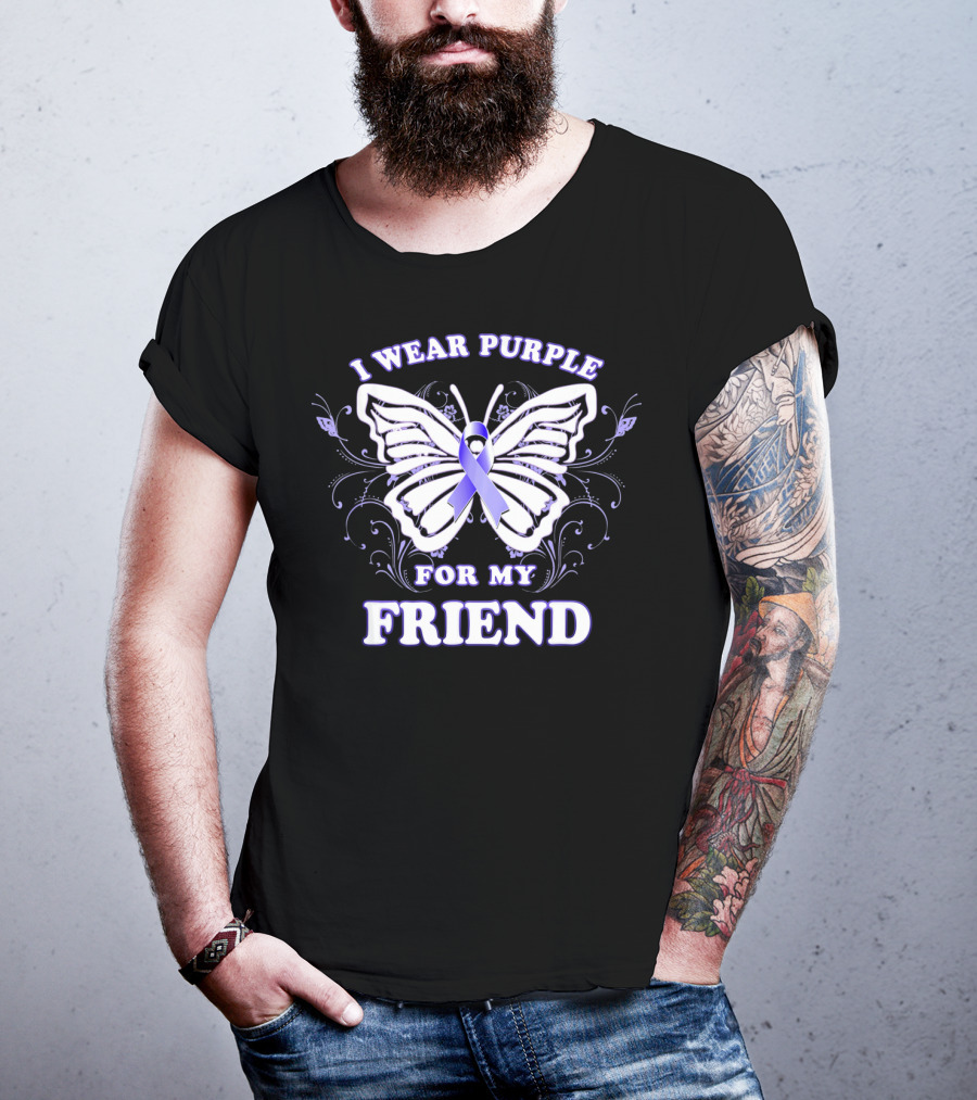 I Wear Purple For My Friend Alzheimer's Awareness Butterfly T-Shirt