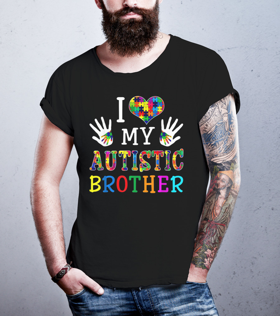 I Love My Autistic Brother Puzzle Piece Autism Awareness T-Shirt