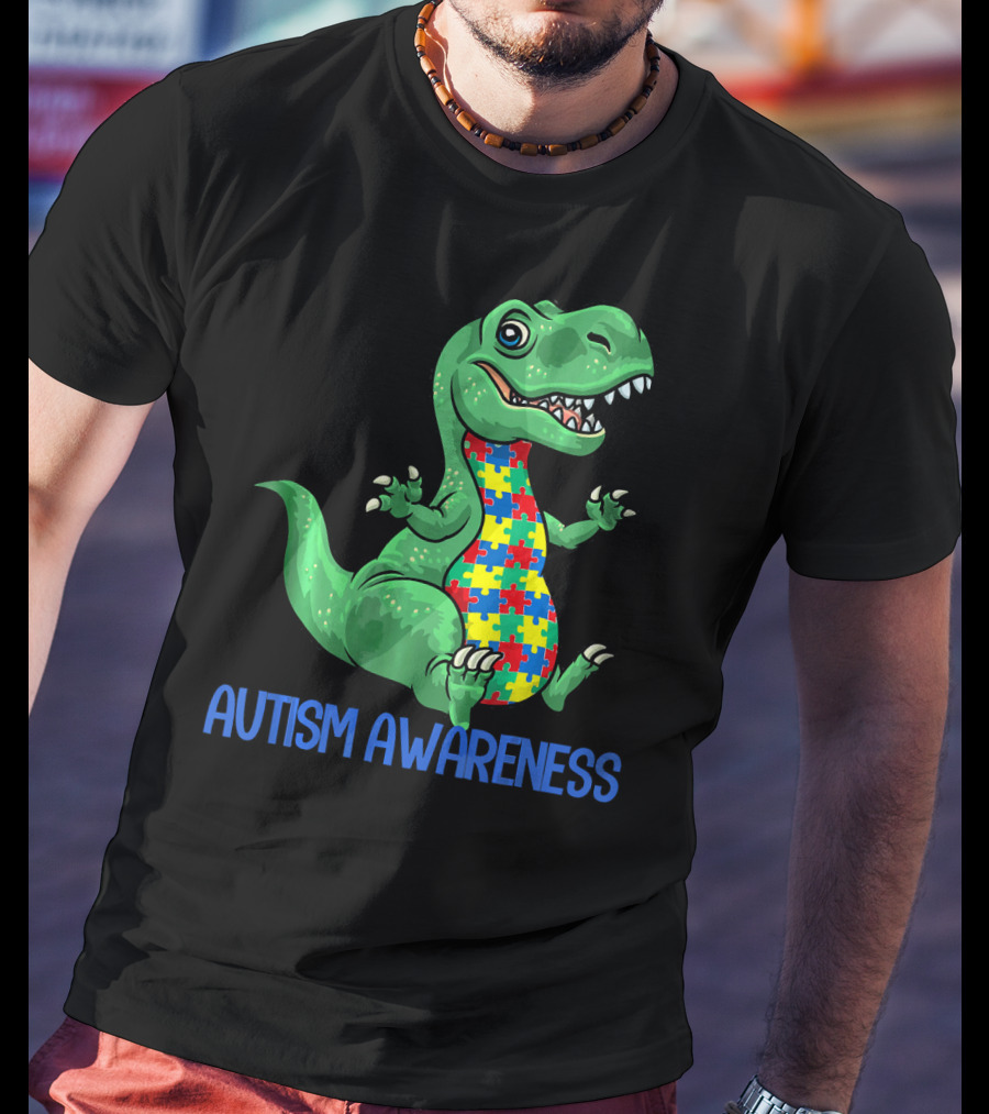 Autism Awareness T Rex Puzzle Pieces Boy T-Shirt