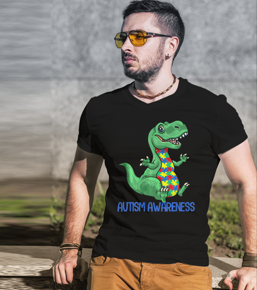 Autism Awareness T Rex Puzzle Pieces Boy T-Shirt