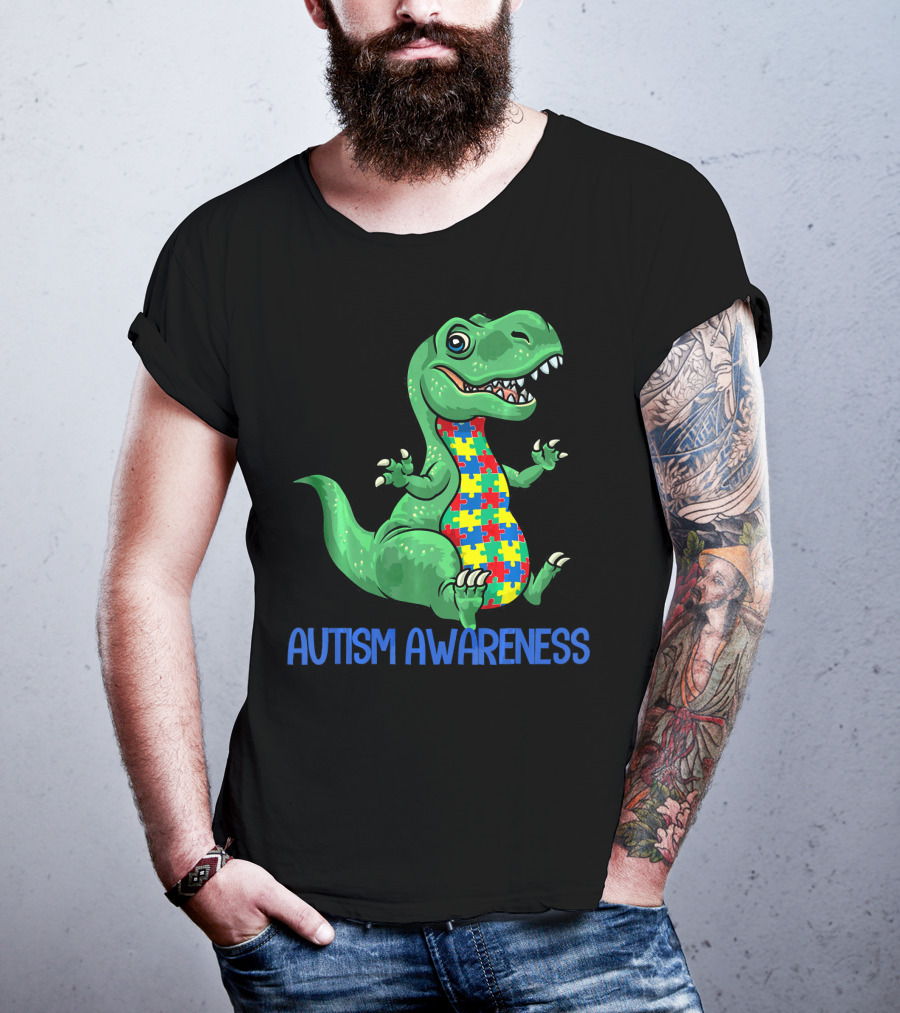 Autism Awareness T Rex Puzzle Pieces Boy T-Shirt