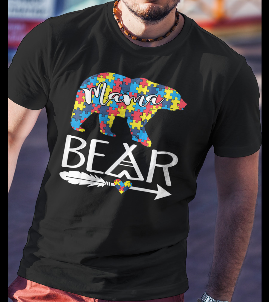 Mama Bear Puzzle Heart Arrow Autism T-Shirt