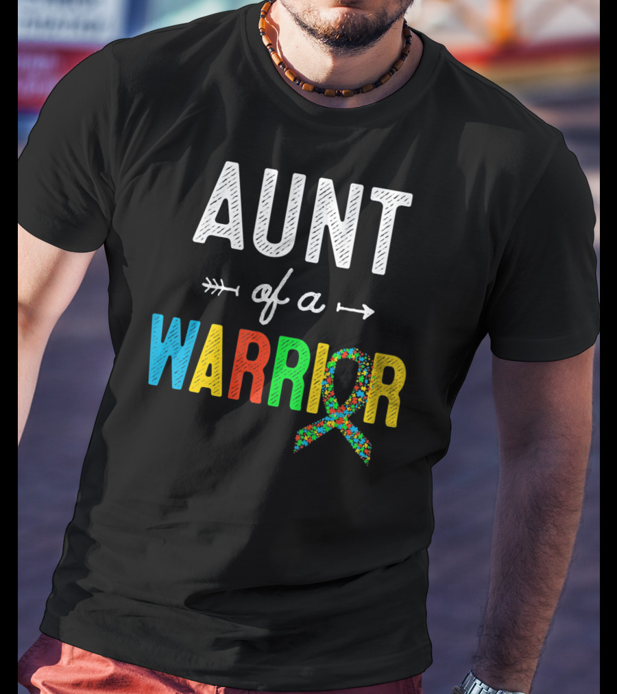 Aunt Of A Warrior Autism Awareness Colorful Puzzle T-Shirt