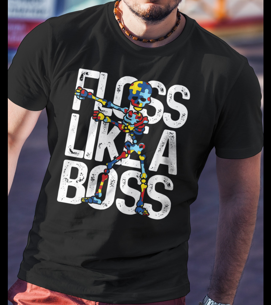 Floss Like A Boss Puzzle Skeleton Autism Awareness T-Shirt