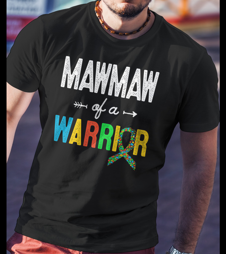 Maw Maw Of A Warrior Autism Awareness Puzzle T-Shirt