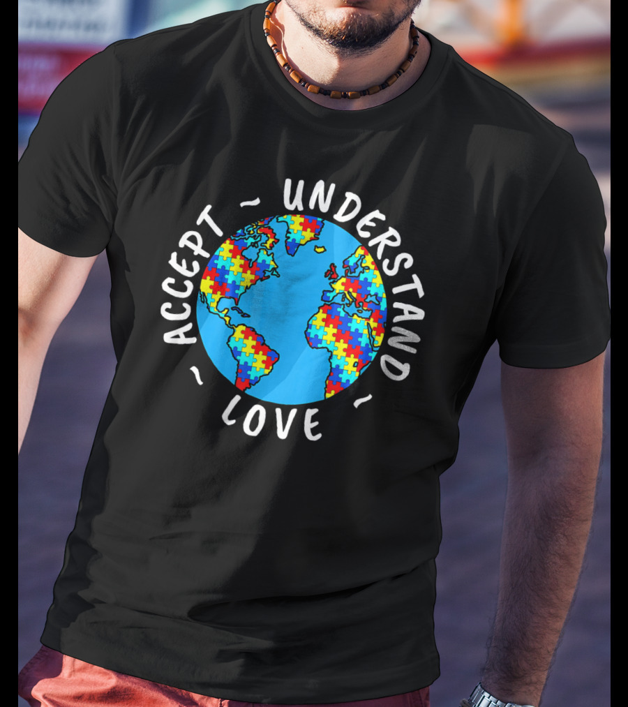Accept Understand Love Autism Awareness World Puzzle T-Shirt