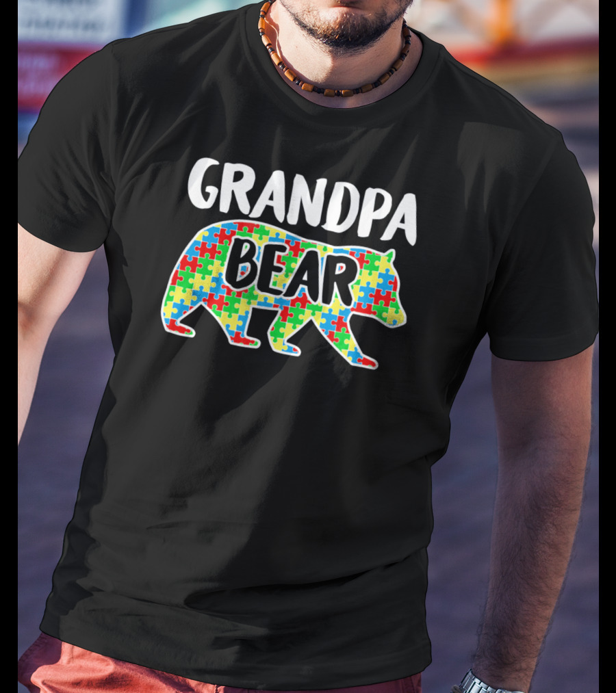 Grandpa Bear Puzzle Autism Awareness Month T-Shirt