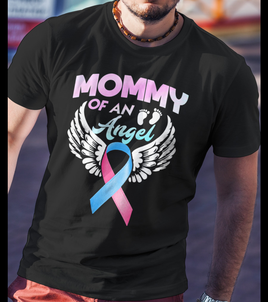 Mommy Of An Angel Miscarriage Awareness Ribbon Wings T-Shirt