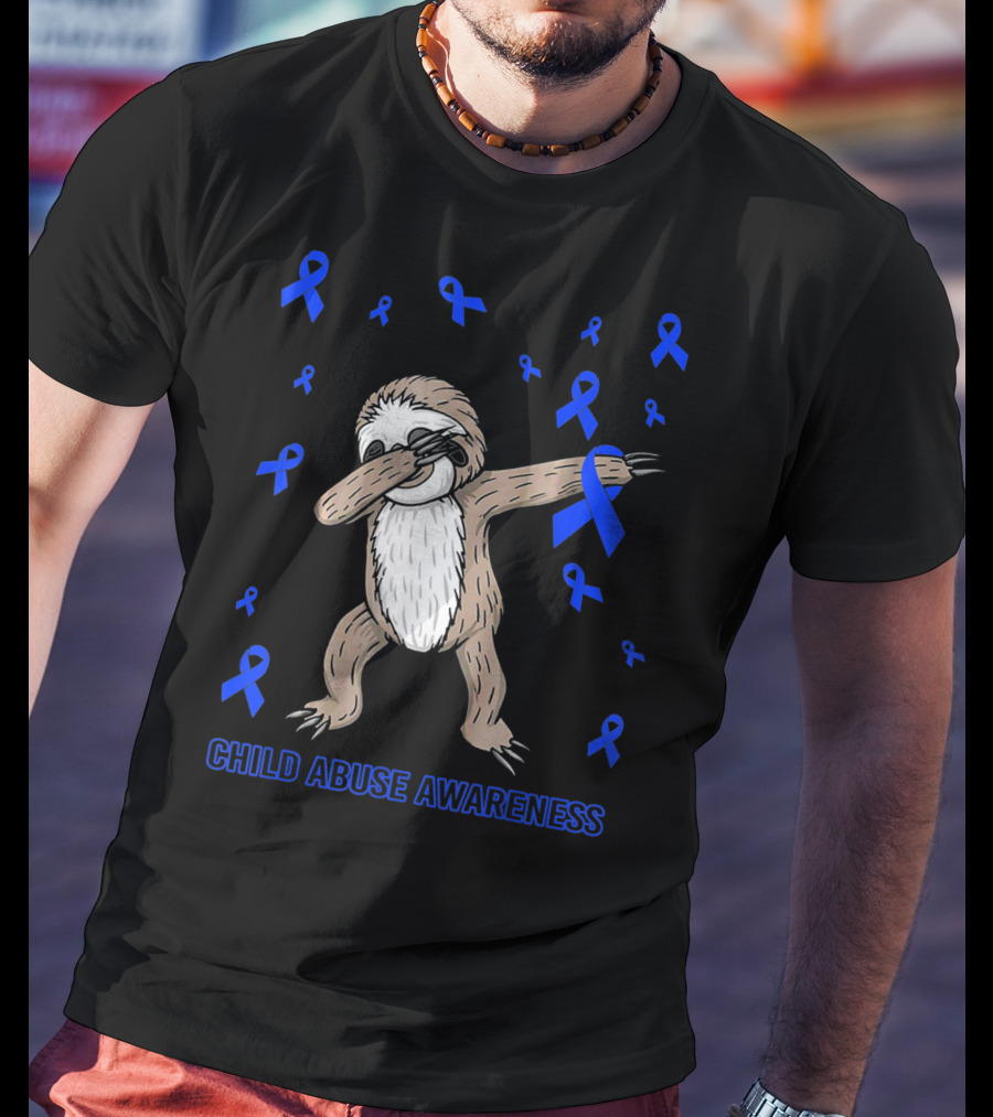 Funny Cute Sloth Dabbing Child Abuse Awareness T-Shirt