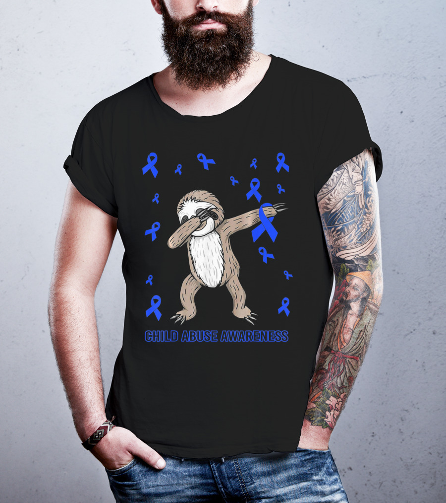 Funny Cute Sloth Dabbing Child Abuse Awareness T-Shirt