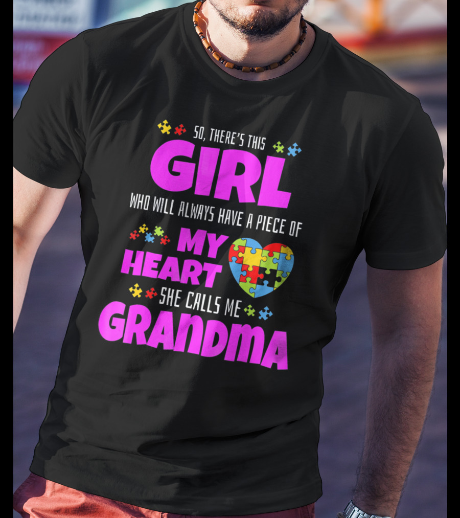 Autism Awareness Puzzle Heart Girl Grandma Love T-Shirt