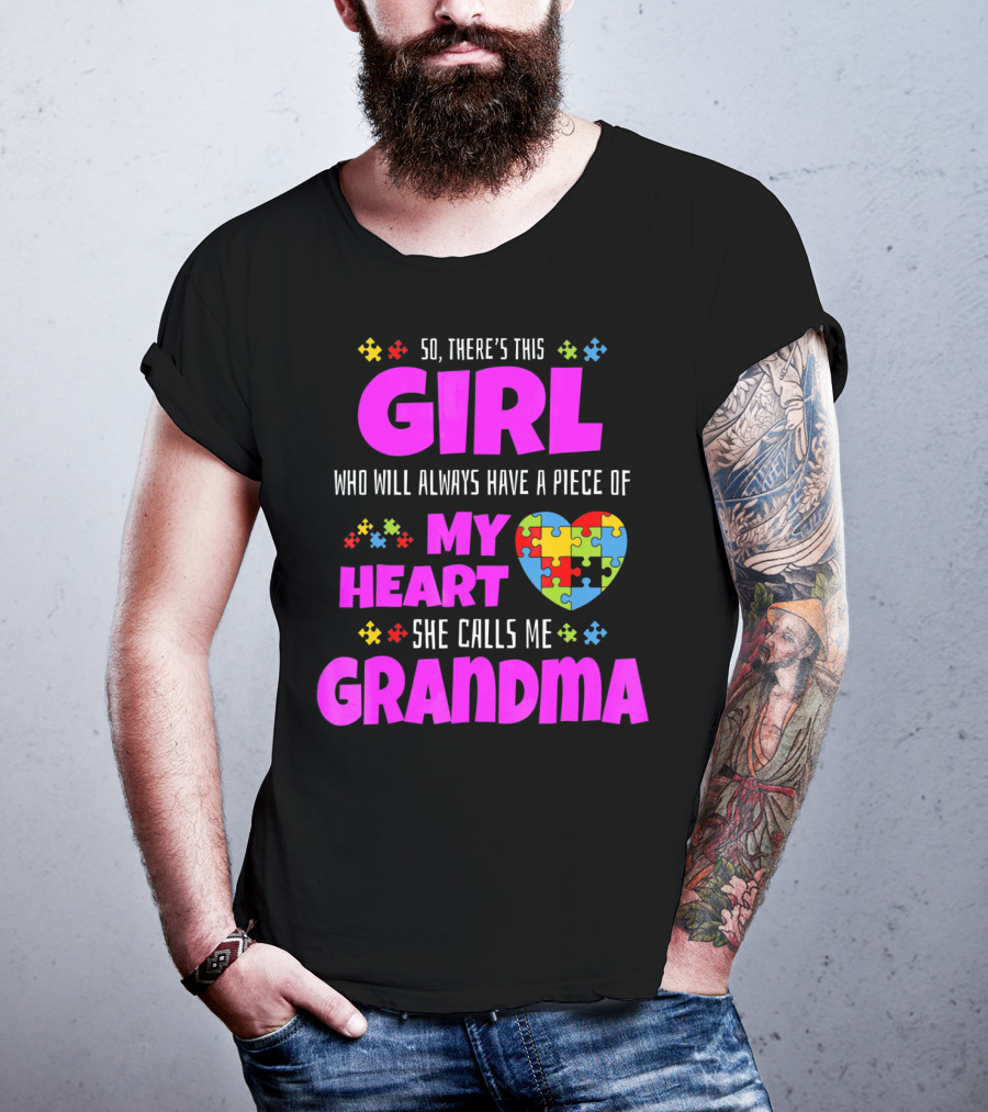 Autism Awareness Puzzle Heart Girl Grandma Love T-Shirt