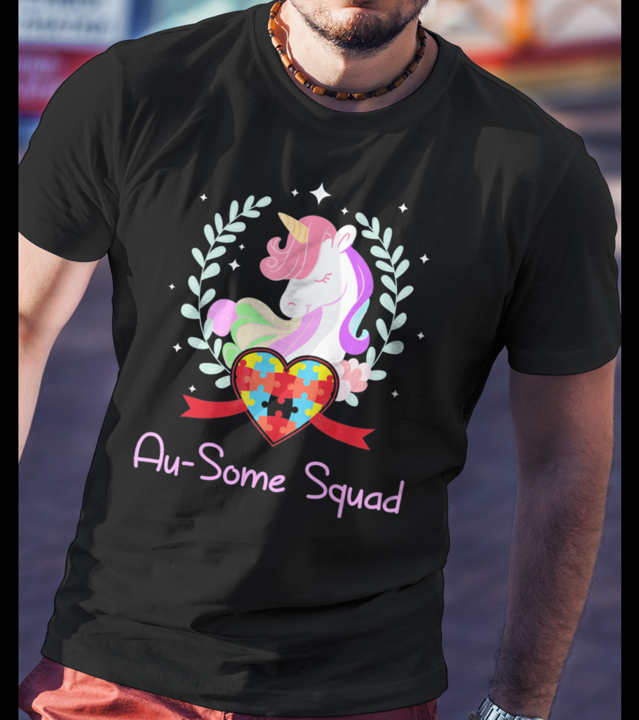 Au Some Squad Autism Awareness Unicorn Puzzle Heart T-Shirt