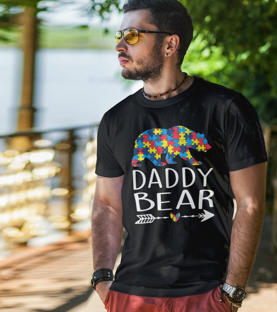 Daddy Bear Puzzle Heart Arrow Autism Aware T-Shirt