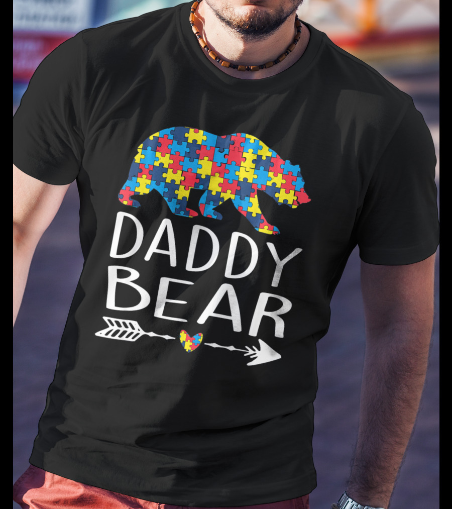 Daddy Bear Puzzle Heart Arrow Autism Aware T-Shirt