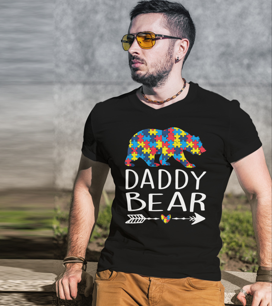 Daddy Bear Puzzle Heart Arrow Autism Aware T-Shirt