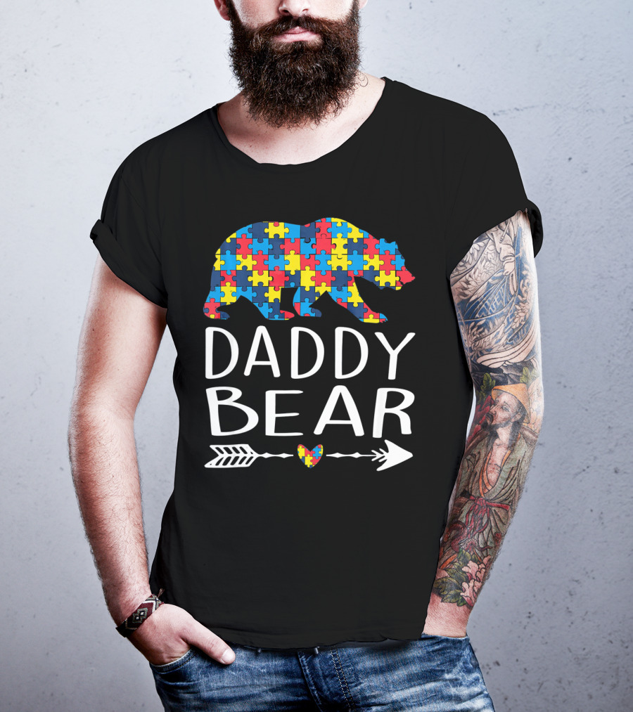 Daddy Bear Puzzle Heart Arrow Autism Aware T-Shirt