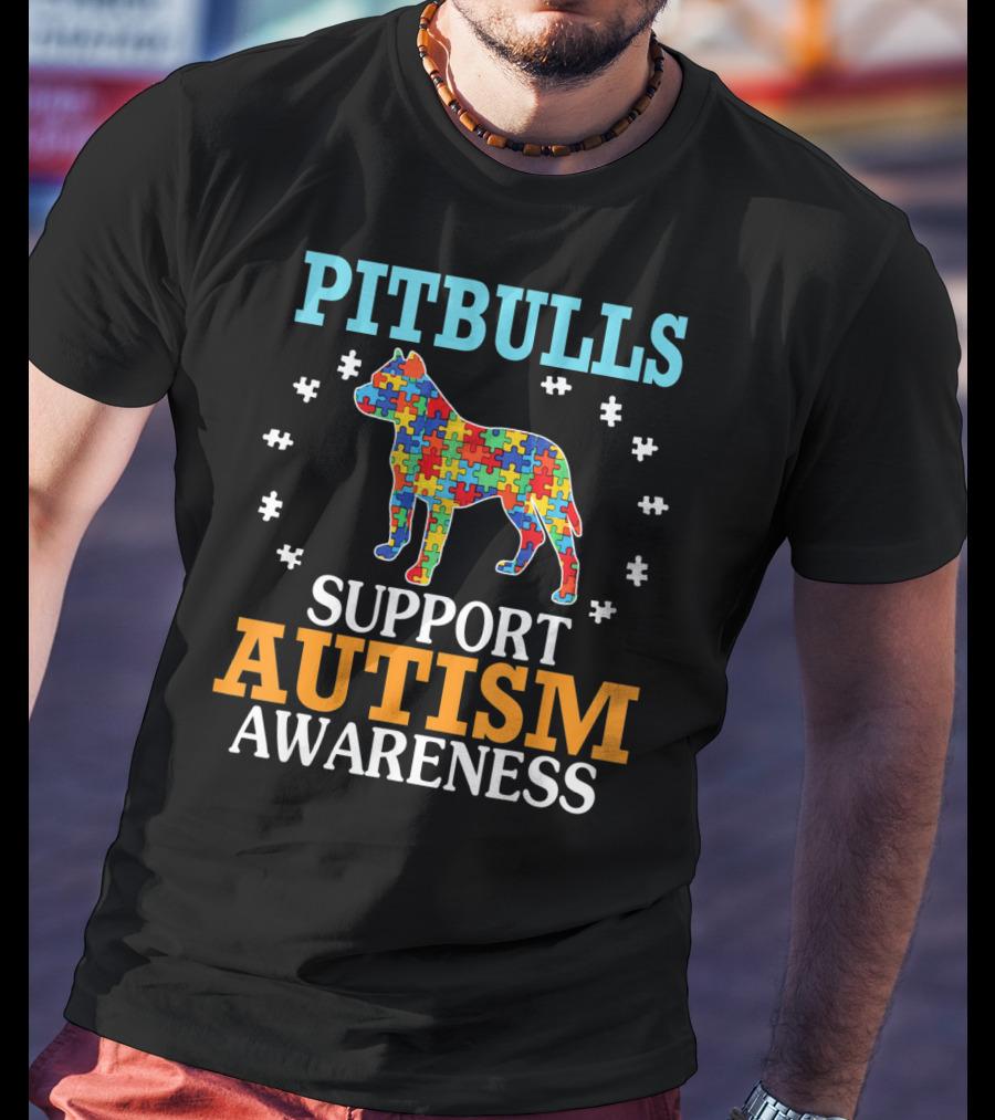 Pitbulls Support Autism Awareness Puzzle Heart T-Shirt