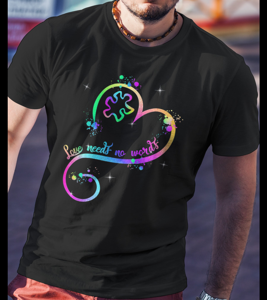 Love Needs No Words Heart Ribbon Puzzle Autism T-Shirt