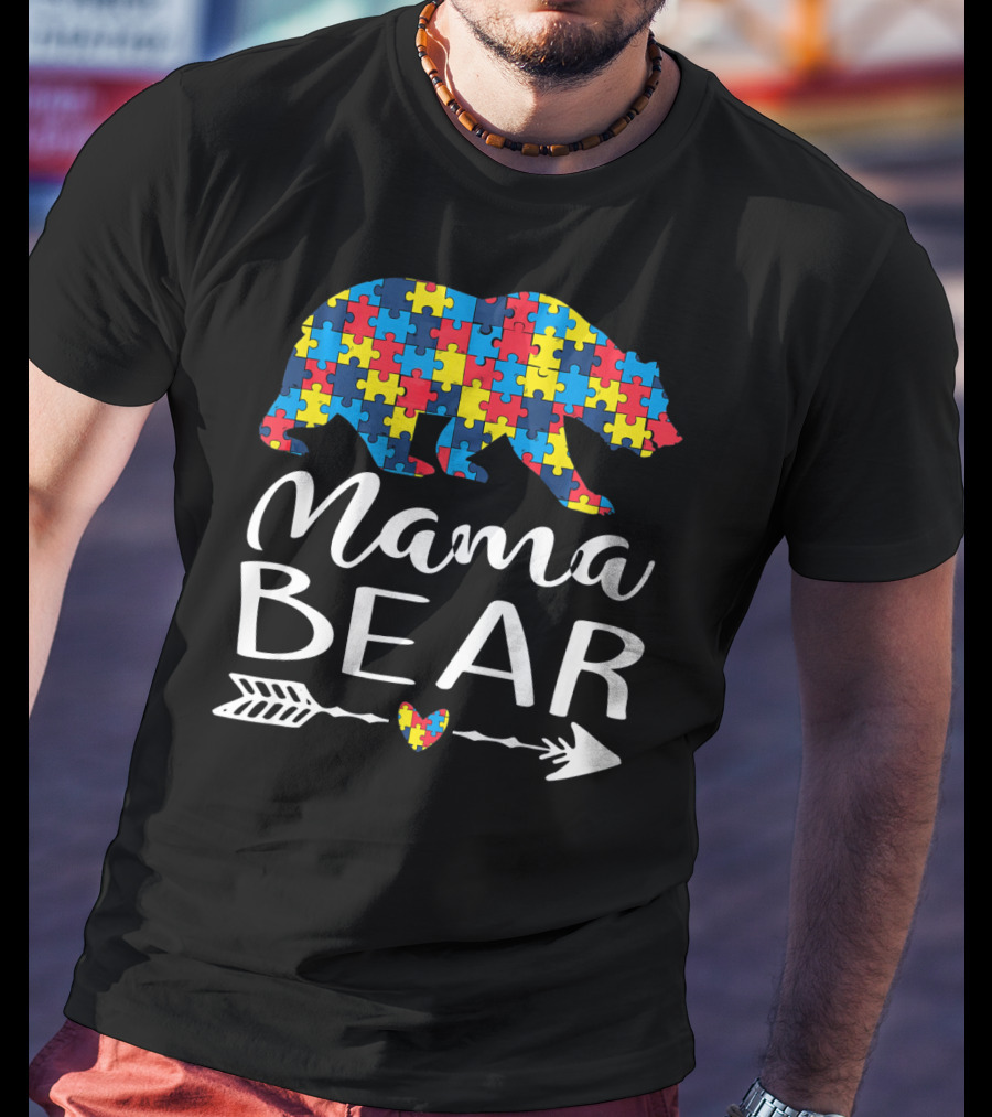 Mama Bear Autism Awareness Puzzle Heart Arrow T-Shirt