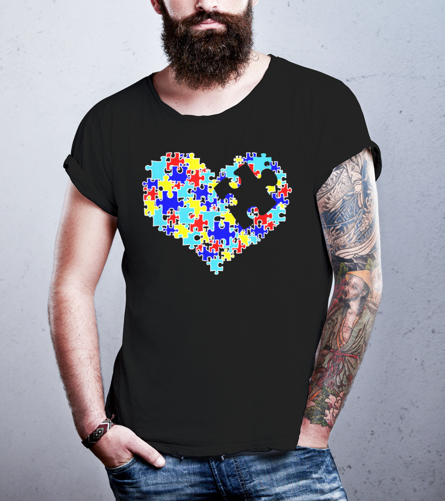 Autism Puzzle Piece Heart Multicolor Symbol For Auti T-Shirt