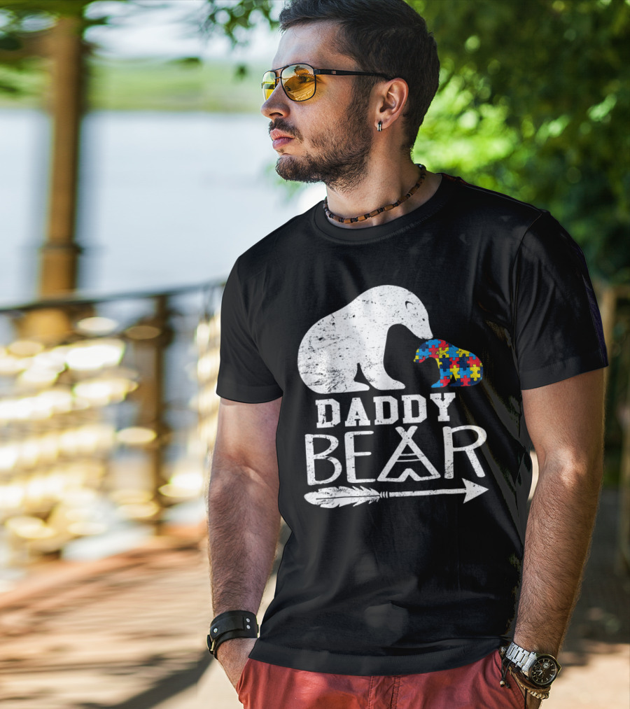 Daddy Bear Autism Awareness Puzzle Piece Arrow T-Shirt