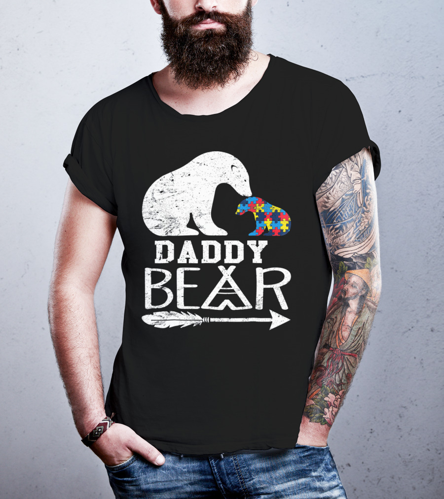 Daddy Bear Autism Awareness Puzzle Piece Arrow T-Shirt