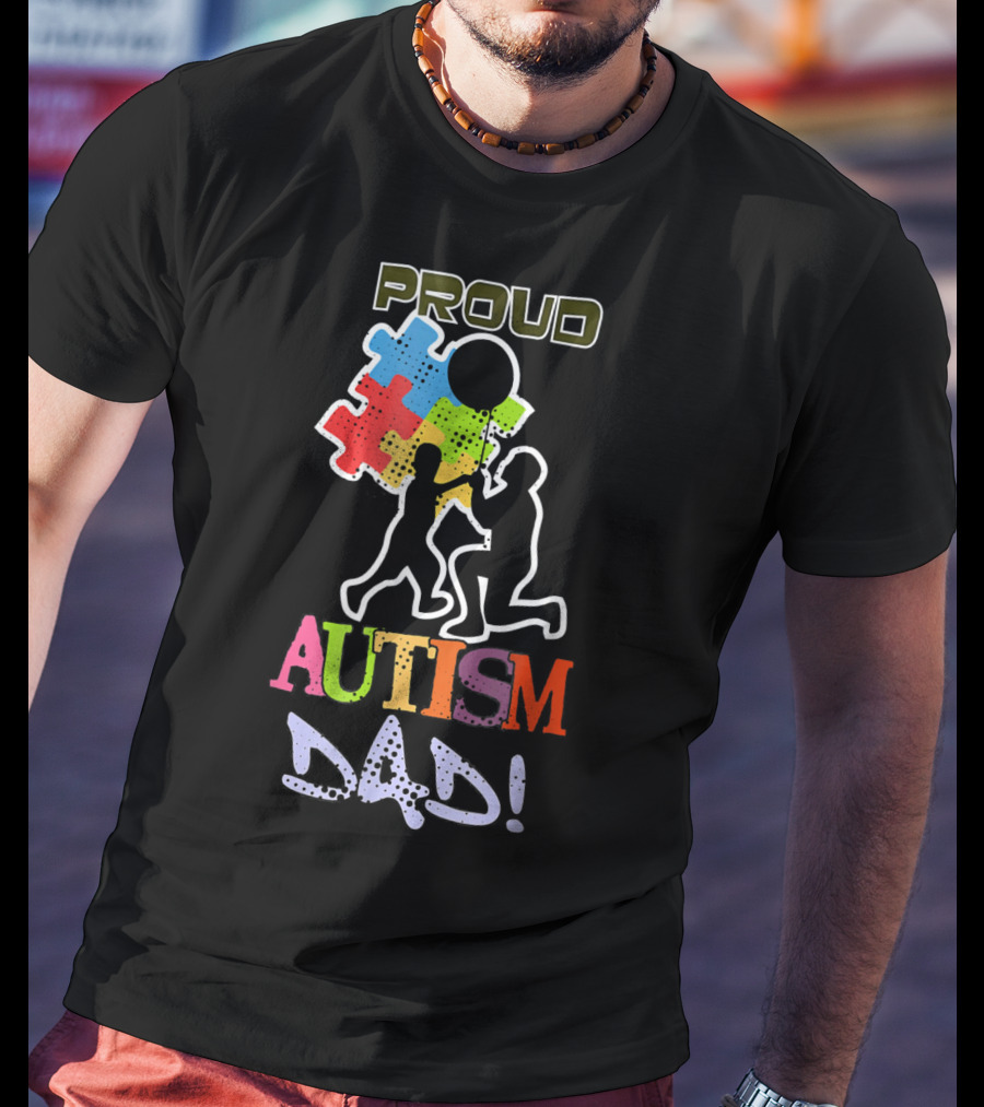 Proud Autism Dad Puzzle Piece Balloon T-Shirt