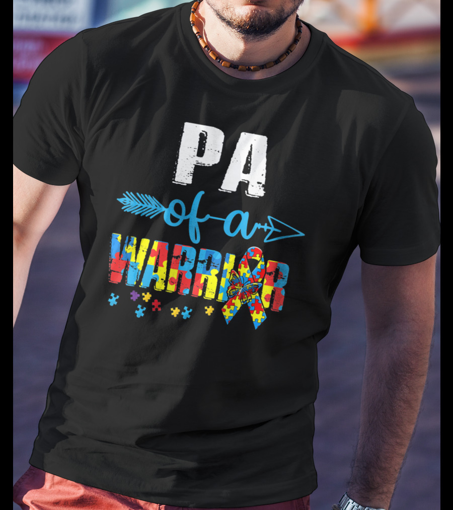 Pa Of A Warrior Autism Awareness Puzzle T-Shirt