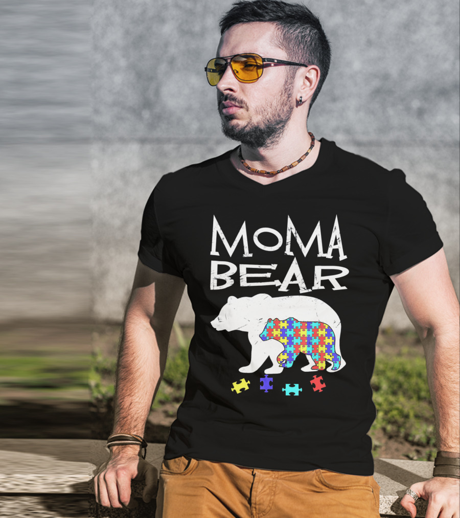 Moma Bear Autism Awareness Puzzle Piece T-Shirt