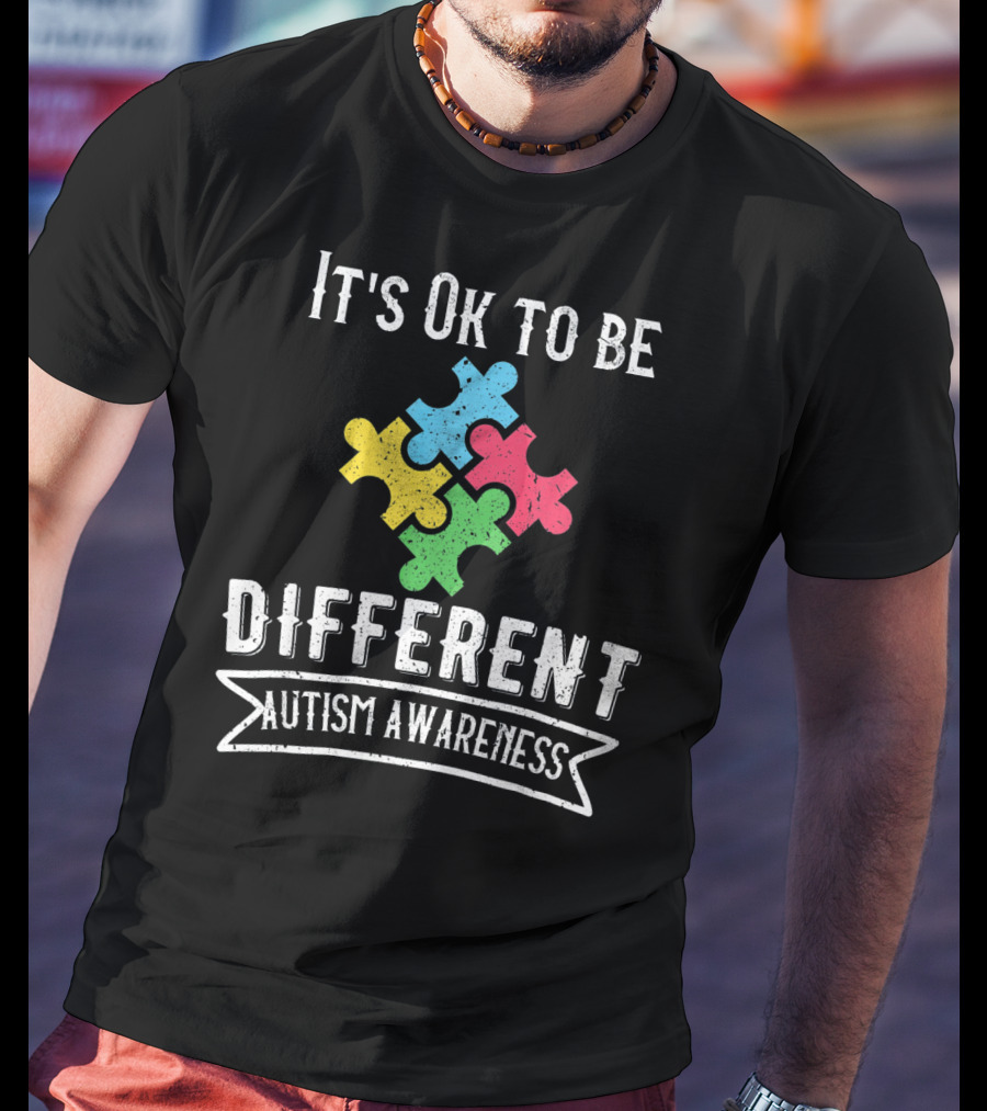 It's Ok To Be Different Autism Awareness Puzzle Pieces T-Shirt