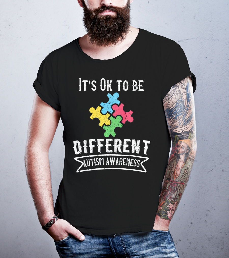 It's Ok To Be Different Autism Awareness Puzzle Pieces T-Shirt