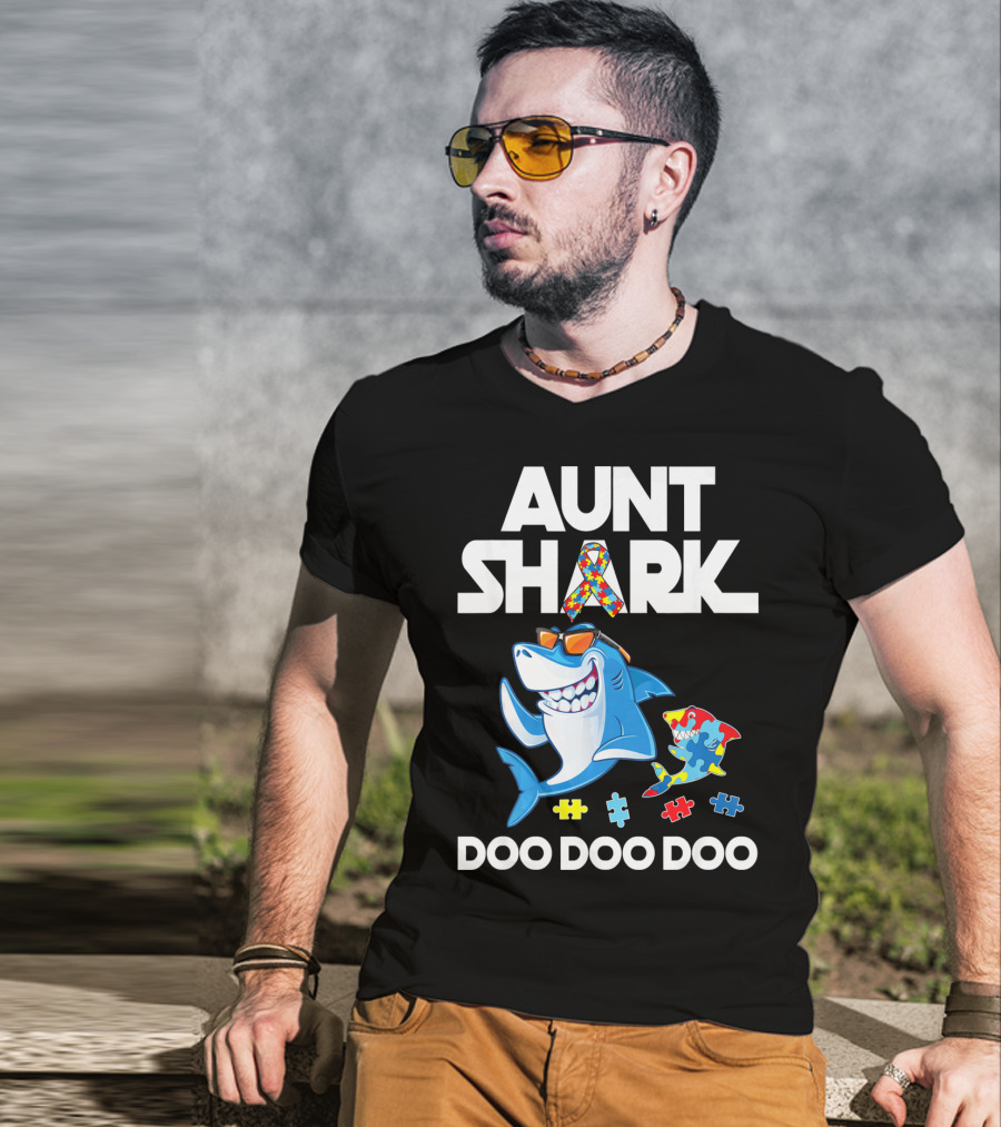 Aunt Shark Autism Awareness Doo Doo Doo T-Shirt
