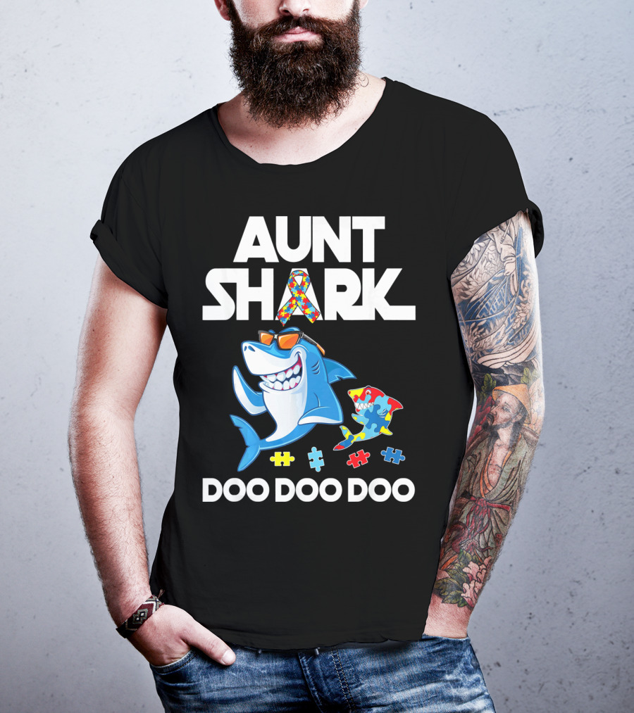Aunt Shark Autism Awareness Doo Doo Doo T-Shirt