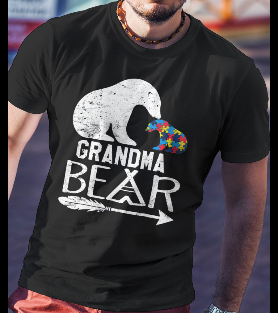 Grandma Bear Autism Awareness Puzzle Piece Arrow T-Shirt