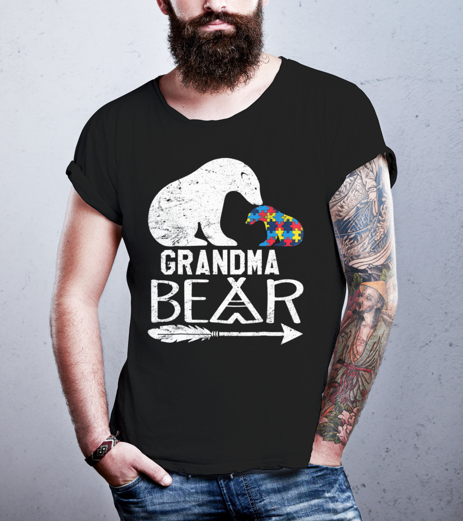 Grandma Bear Autism Awareness Puzzle Piece Arrow T-Shirt