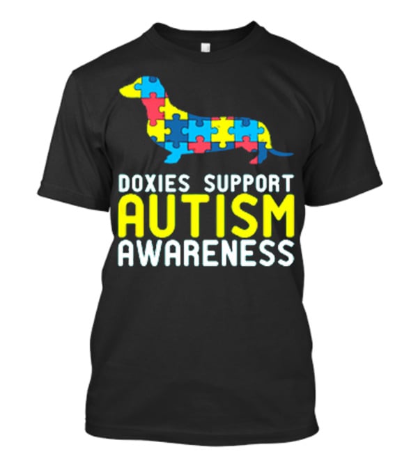 Doxies Support Autism Awareness Puzzle Piece Dachshund T-Shirt